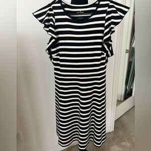 Kate Spade Flutter Sleeve Black and White Striped Dress